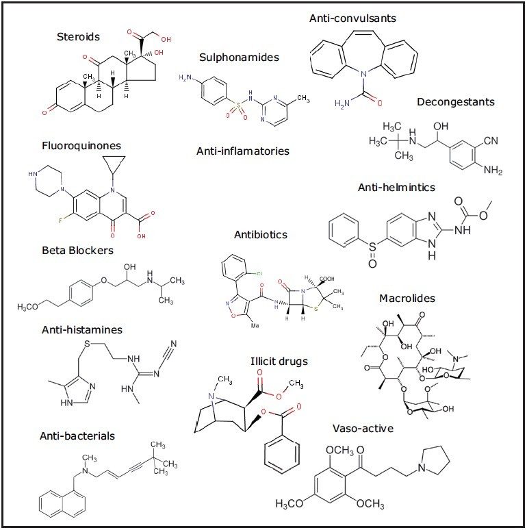  Examples of the range of compounds and classes describing PPCPs