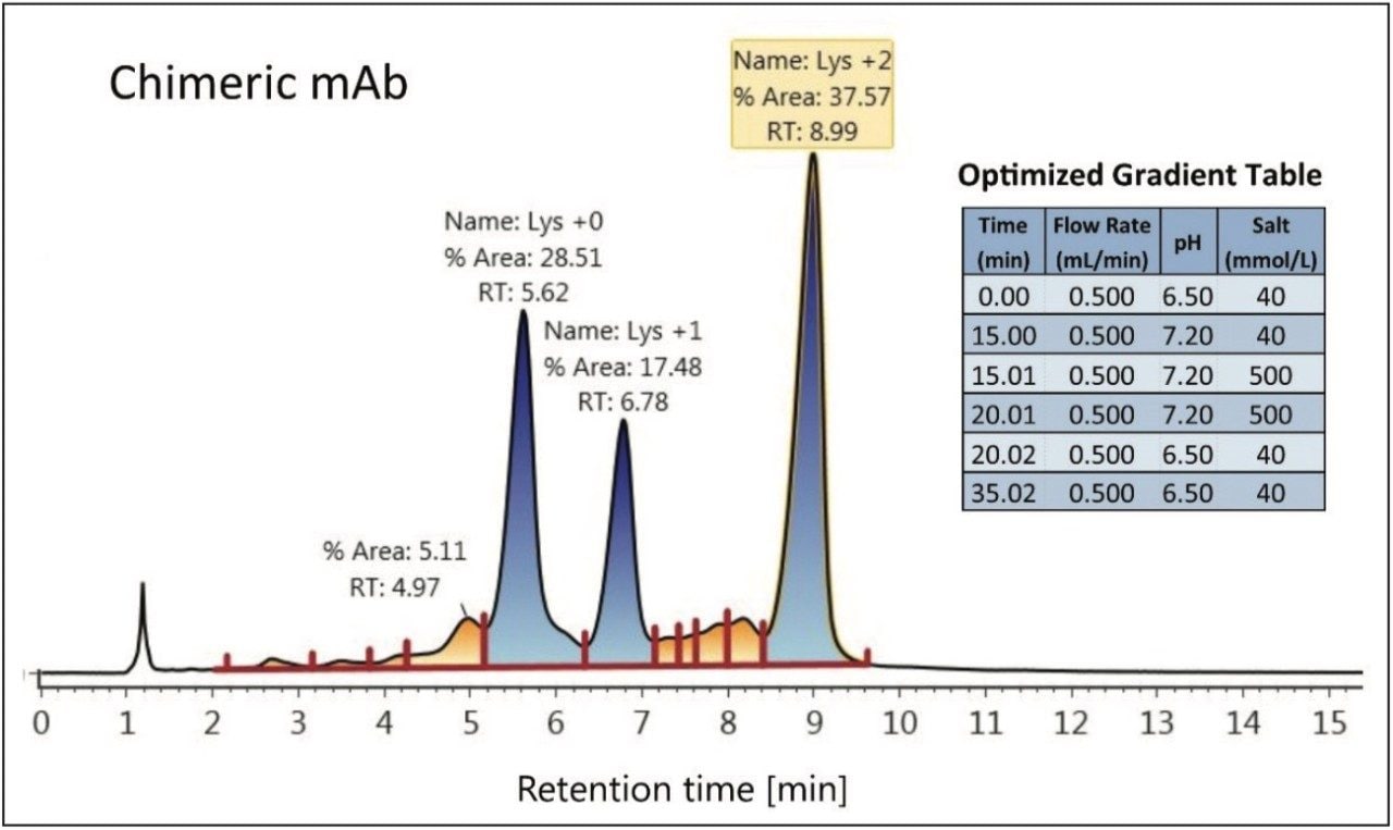 An optimized high throughput pH gradient separation of a chimeric monoclonal antibody