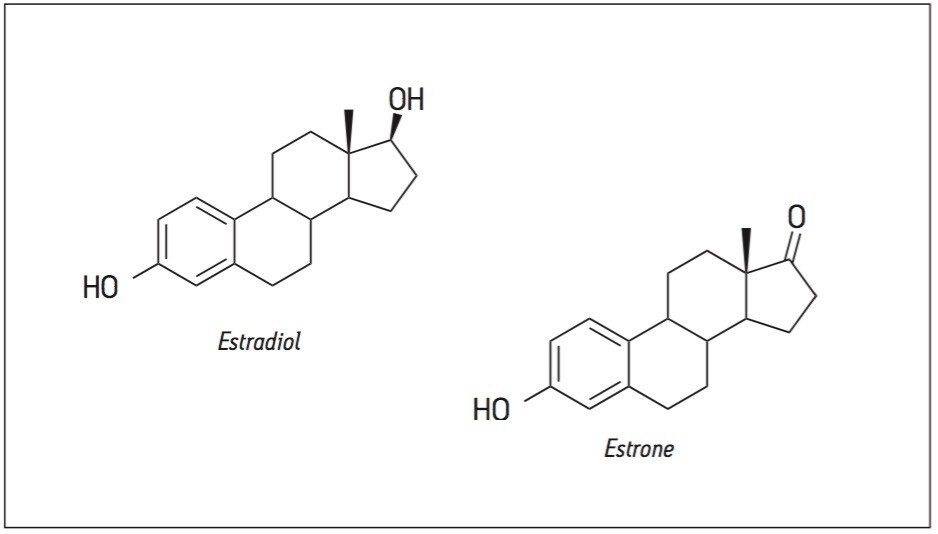 Structures of estradiol and estrone.