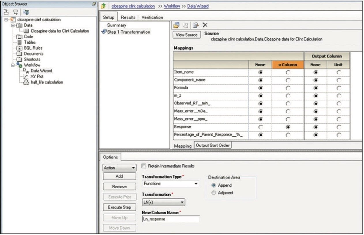 WinNonlin Data Wizard panel for the conversion of Response to L (response).