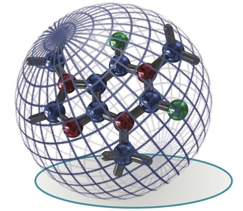 Illustration of rotating 3-dimensional conformation of an ion and average collision cross section 