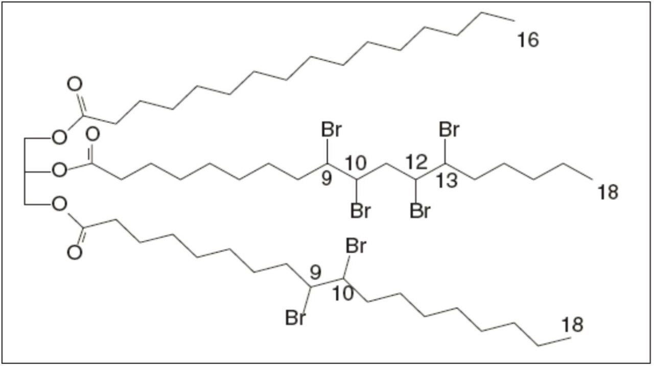 Structure of a brominated triacylglyceride.