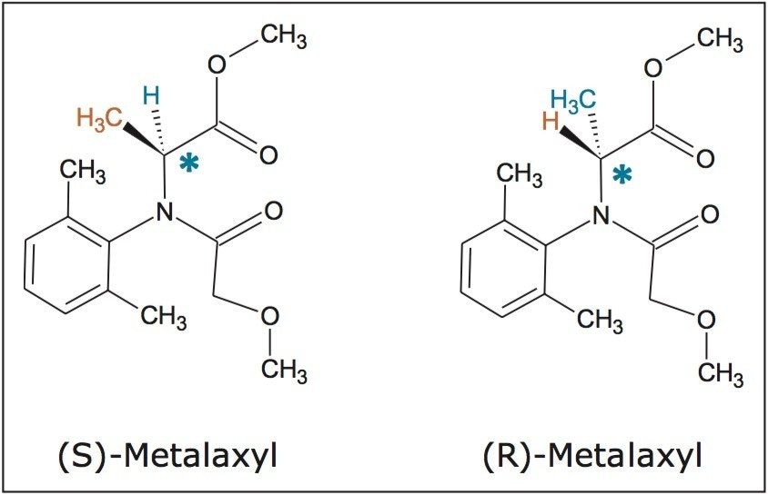Structure of the metalaxyl enantiomers. The asterisk denotes the stereogenic center.