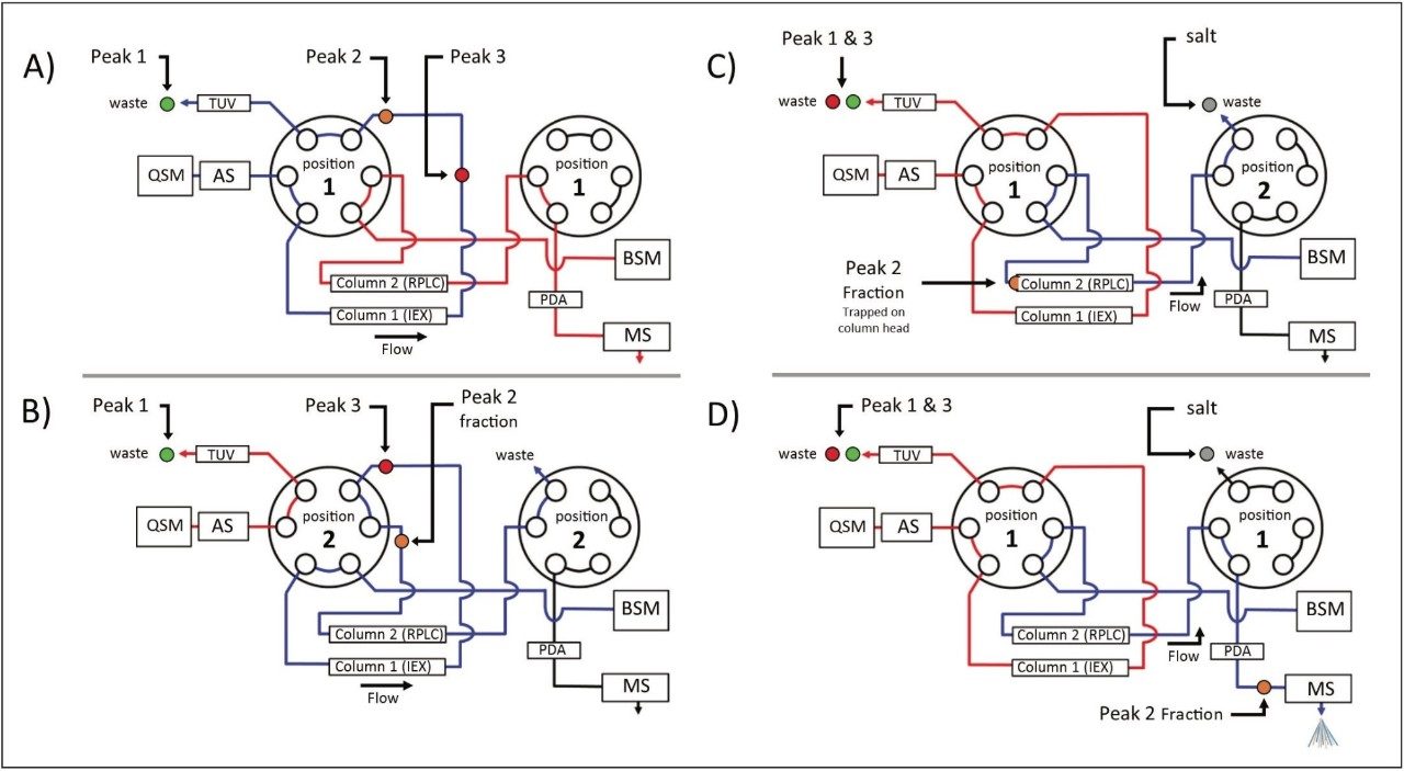 A plumbing diagram of the ACQUITY UPLC H-Class Bio System with 2D Technology 