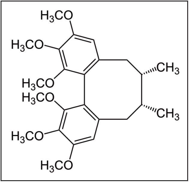 Chemical structure of Schisandrin A (Formula Wt. 416.5).