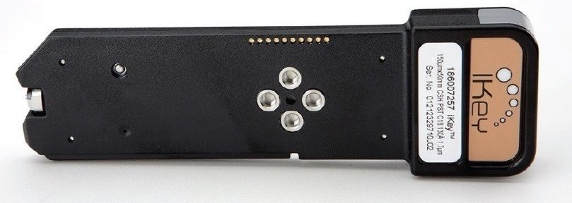 The iKey Separation Device incorporates fluidic/electronic connections and an ionization emitter.