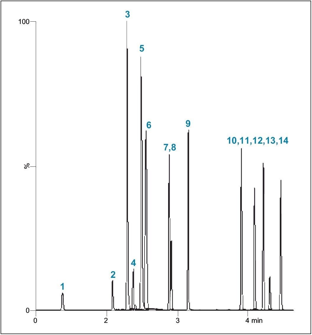 Chromatogram of the quantitation ion for all the analytes