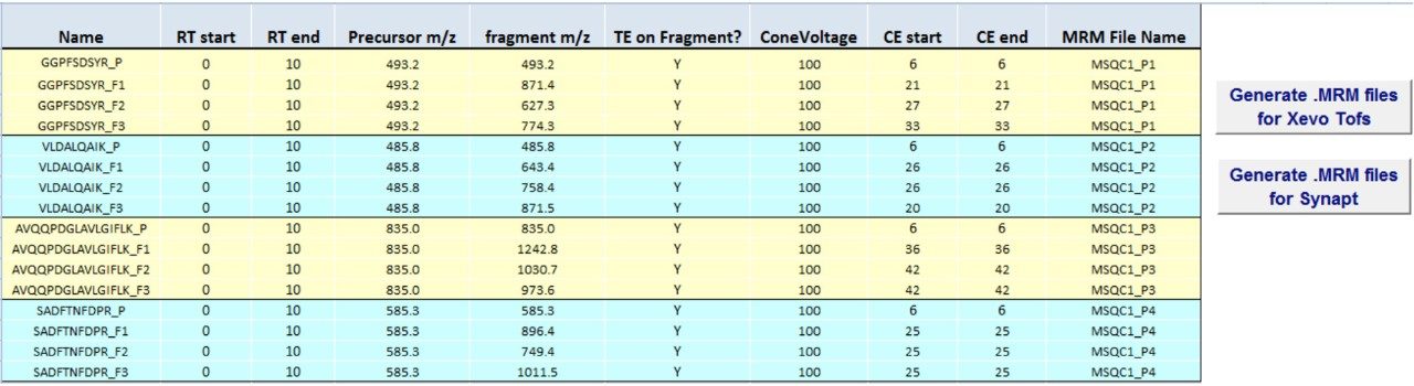 Excel macro display for creation of .mrm files