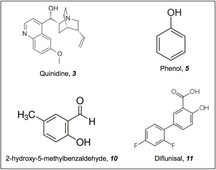  Structures of four analytes susceptible to pi-pi interaction with a phenyl stationary phase
