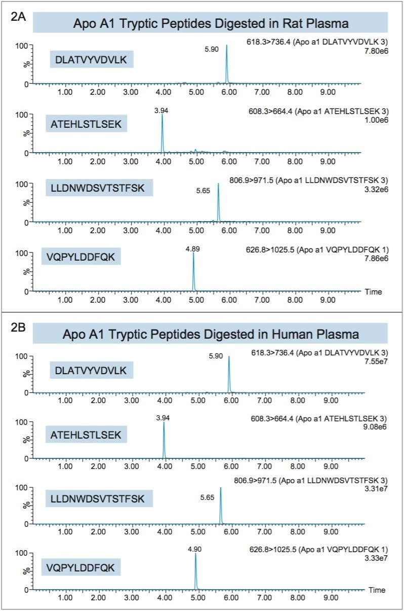  Representative chromatograms of the Apo A1 tryptic peptides
