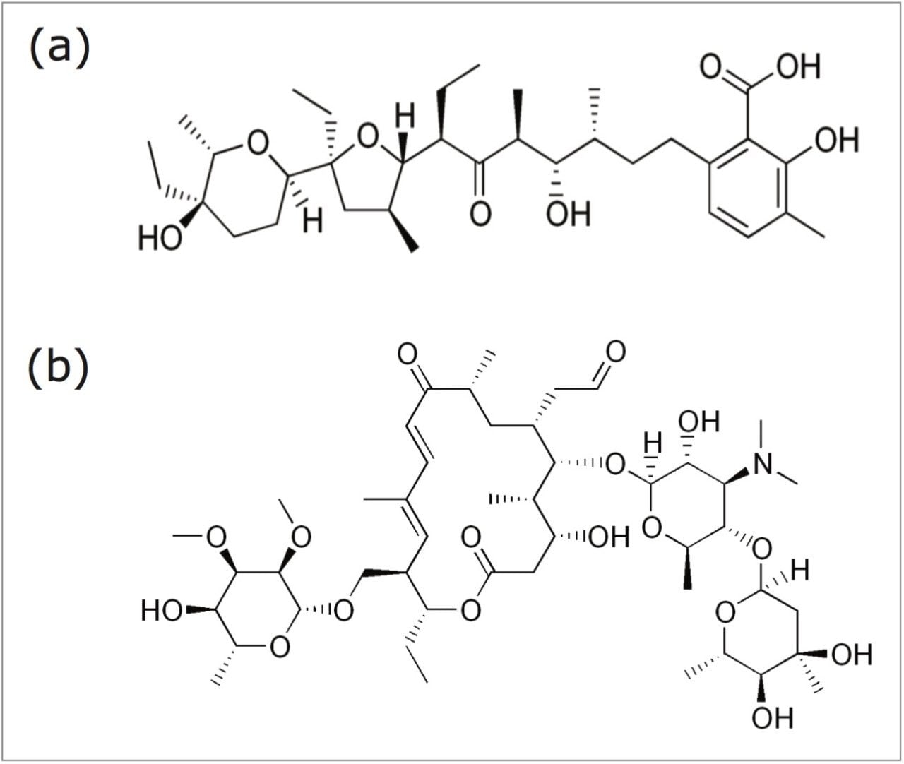 Molecular structures of lasalocid and tylosin 