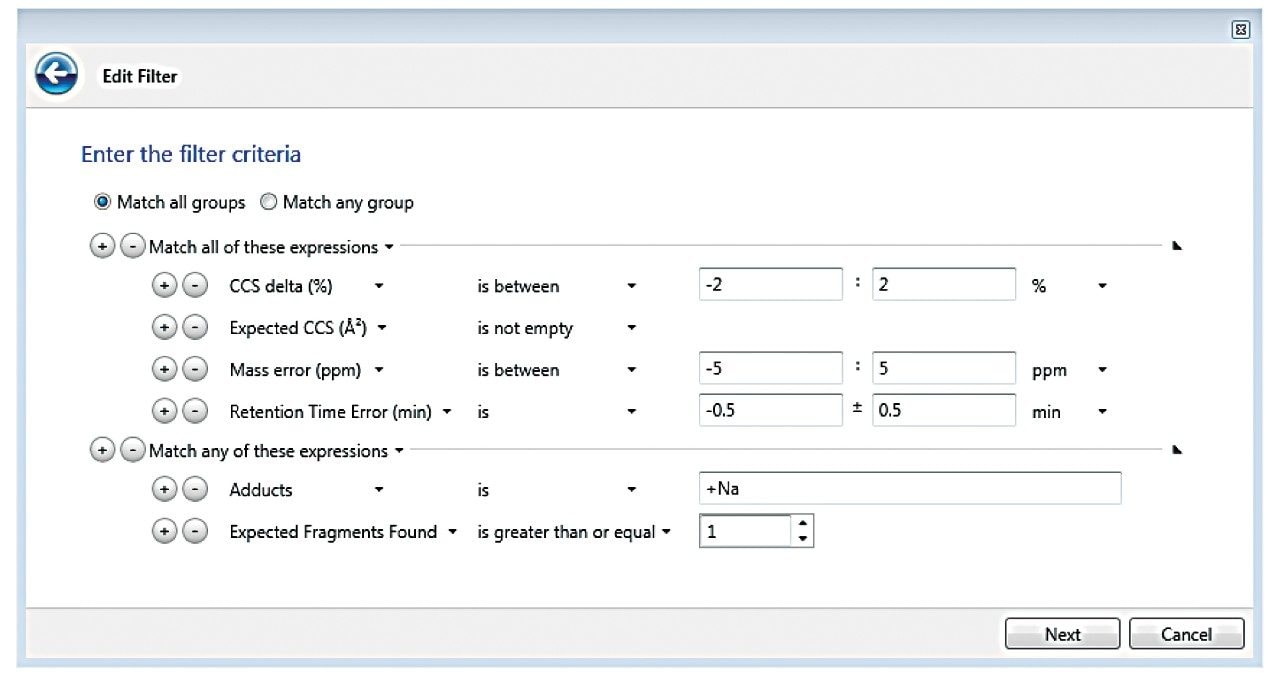 UNIFI Software filter used to arrive at positive identifications