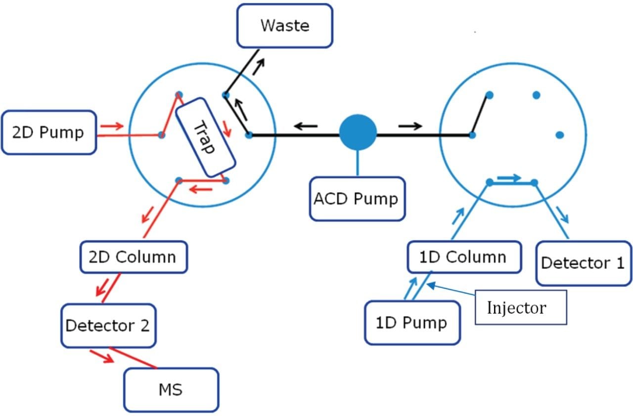 Back-flush elution from trap column to second dimension column