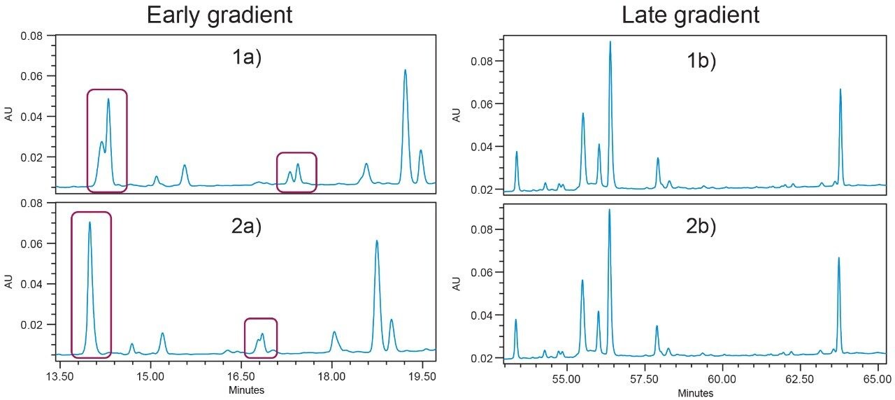 Two sequential injections obtained using the Vendor B binary UHPLC system. 