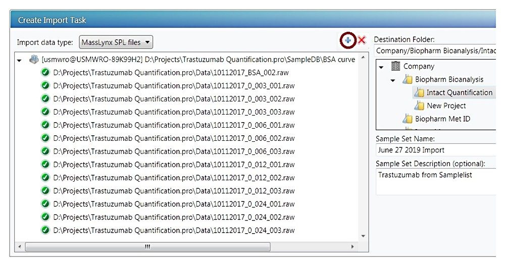 Data import for “MassLynx SPL Files” data type.