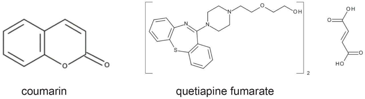 図 1.Coumarin および Quetiapine fumarate の構造式