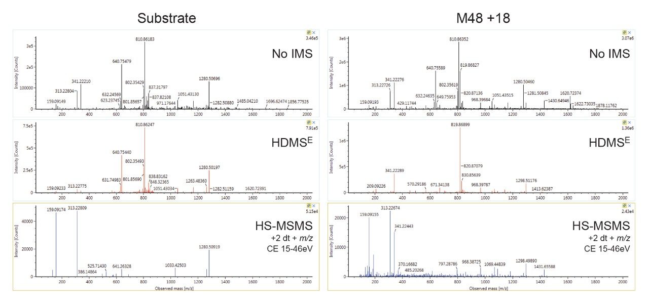 Substrate and M48  product ion scans using various acquisition modes