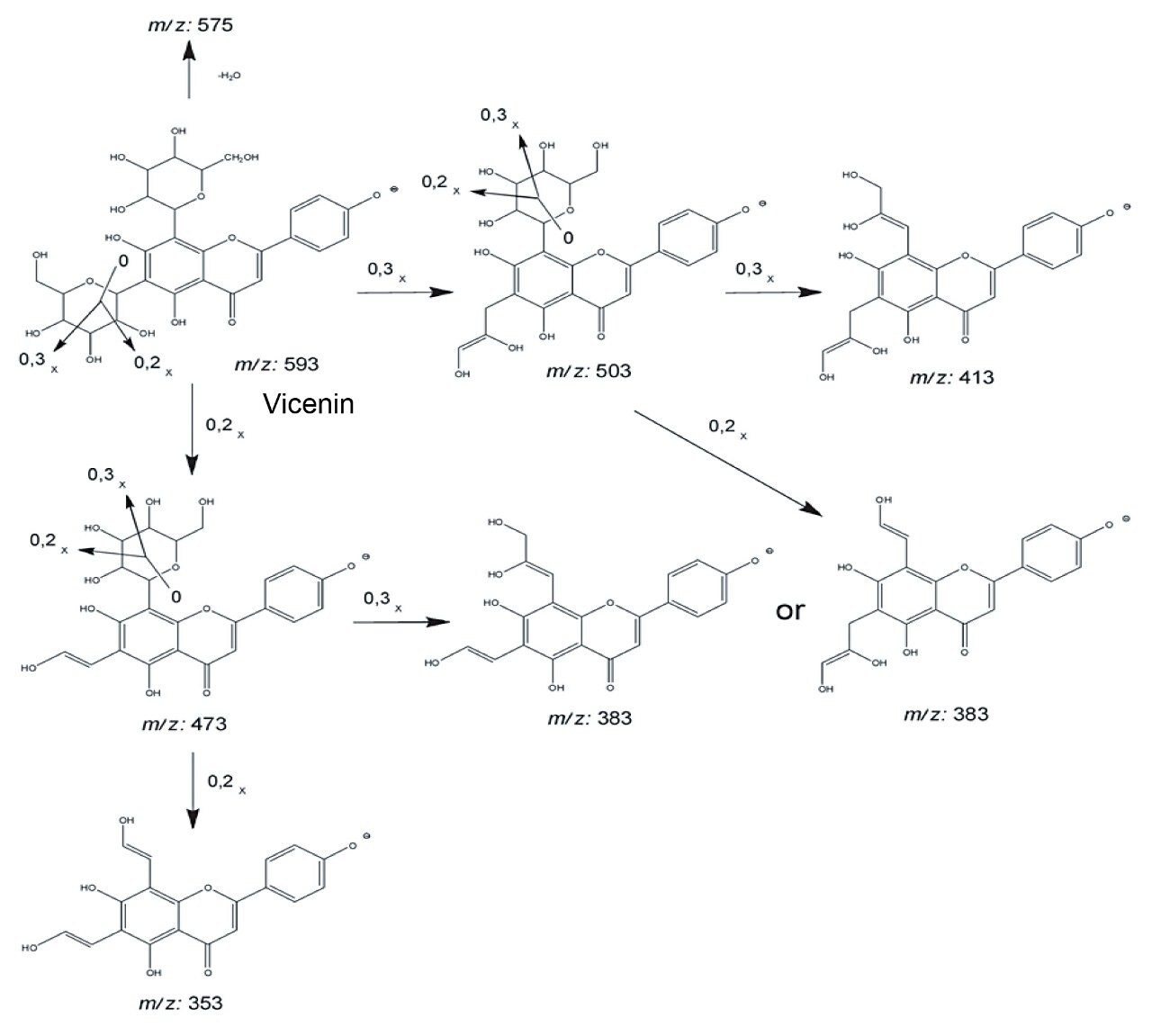 Possible fragmented ions of Vicenin.