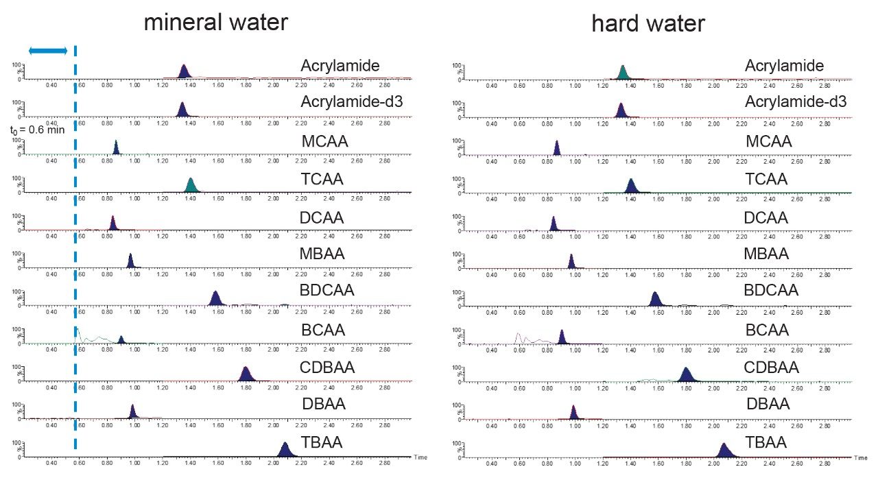Chromatographs showing the quantitative transitions 
