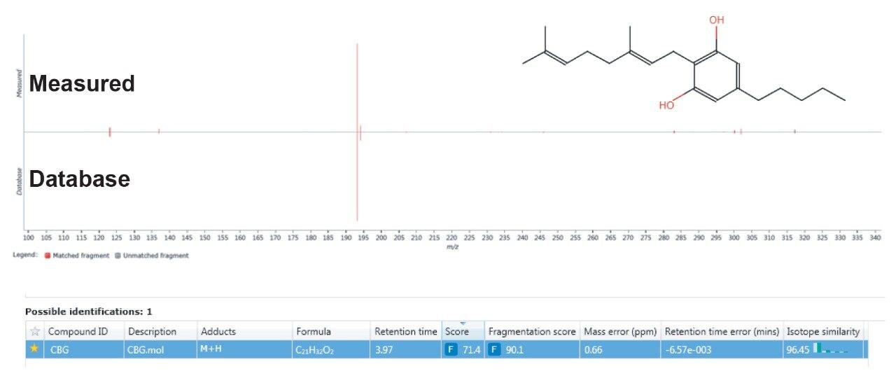 CBG identified using the structure, fragmentation, and additional properties databases.