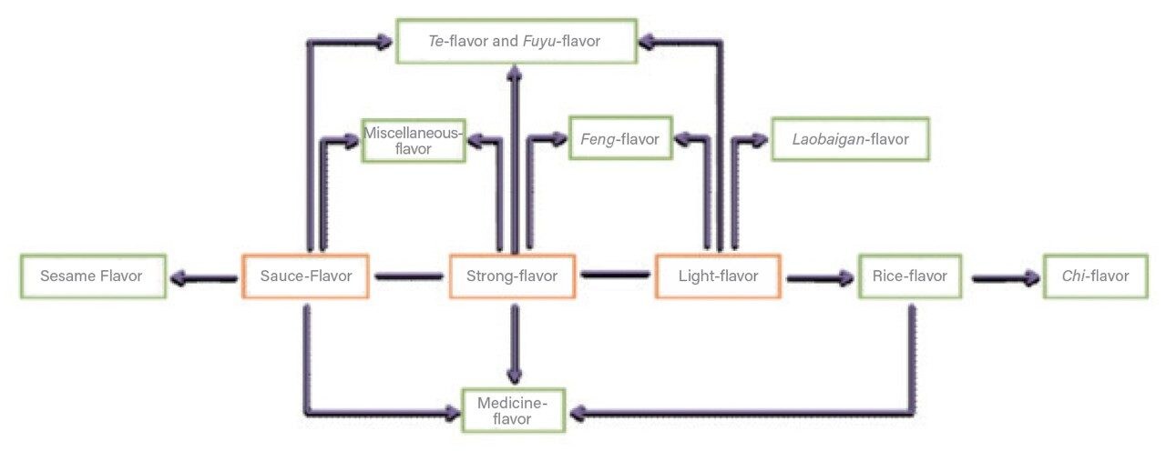 Relationships among Chinese Baijiu of different flavor types.
