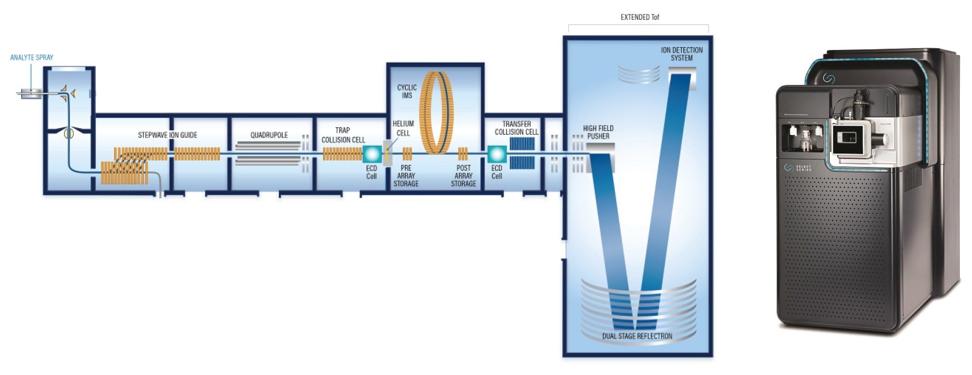 Instrument configuration of the SELECT SERIES Cyclic IMS with ECD installed either pre- or post-IMS.