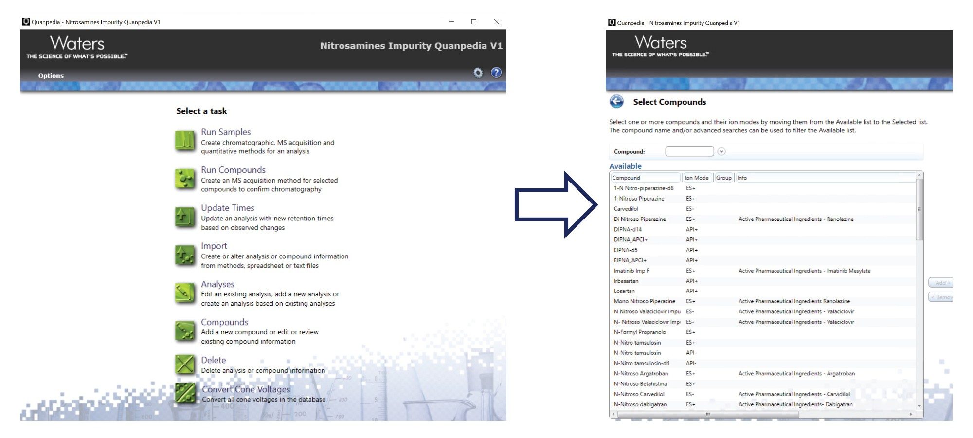  Nitrosamines Impurity Quanpedia database in MassLynx