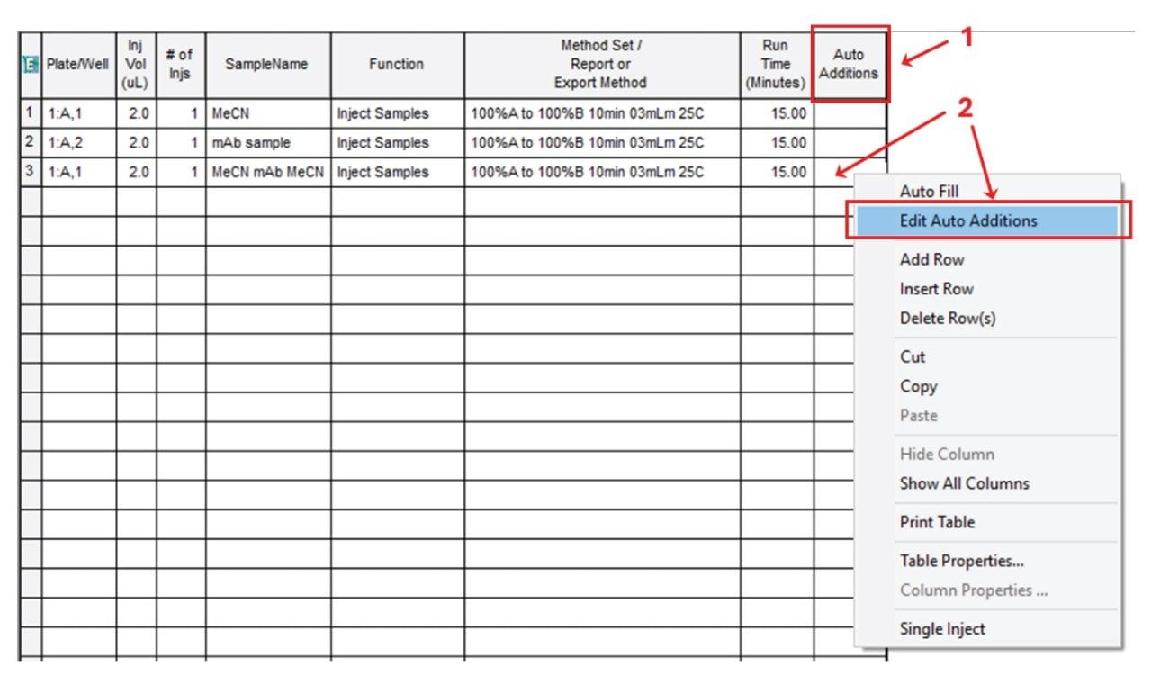 Editing the Auto Additions option in the Sample Set