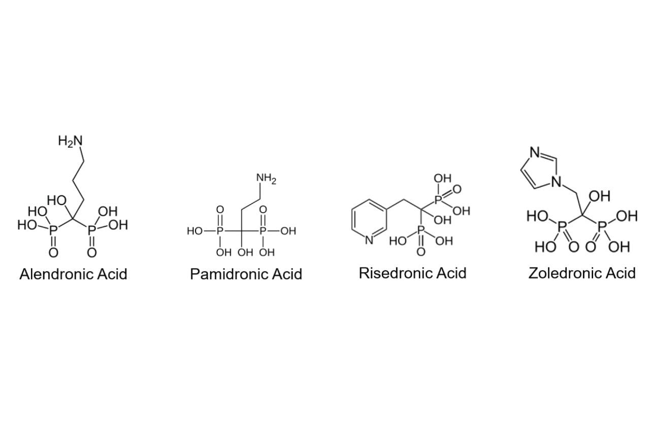 Molecular structures of the bisphosphonate drugs