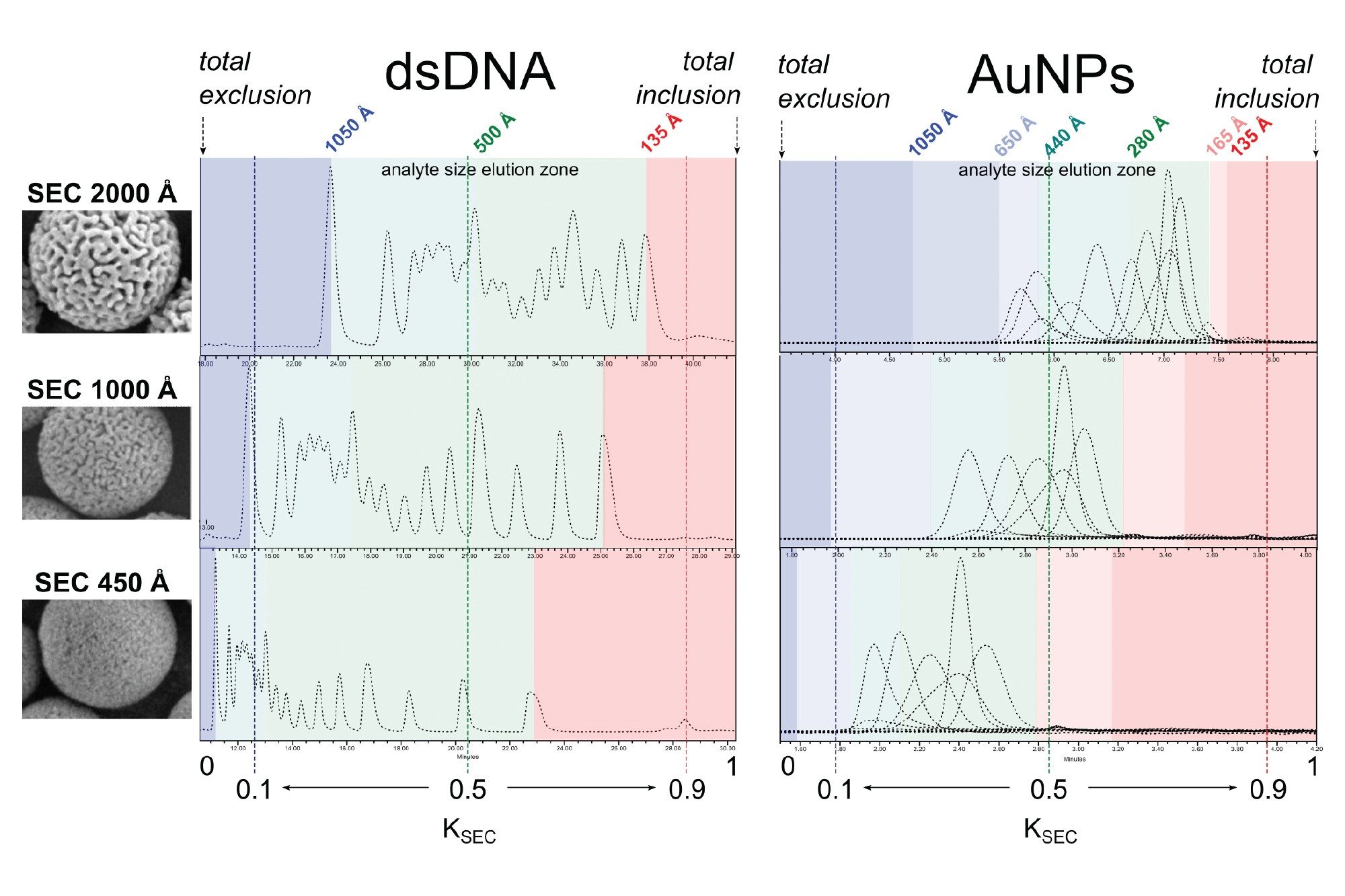 SEC chromatograms for three GTxResolve Columns