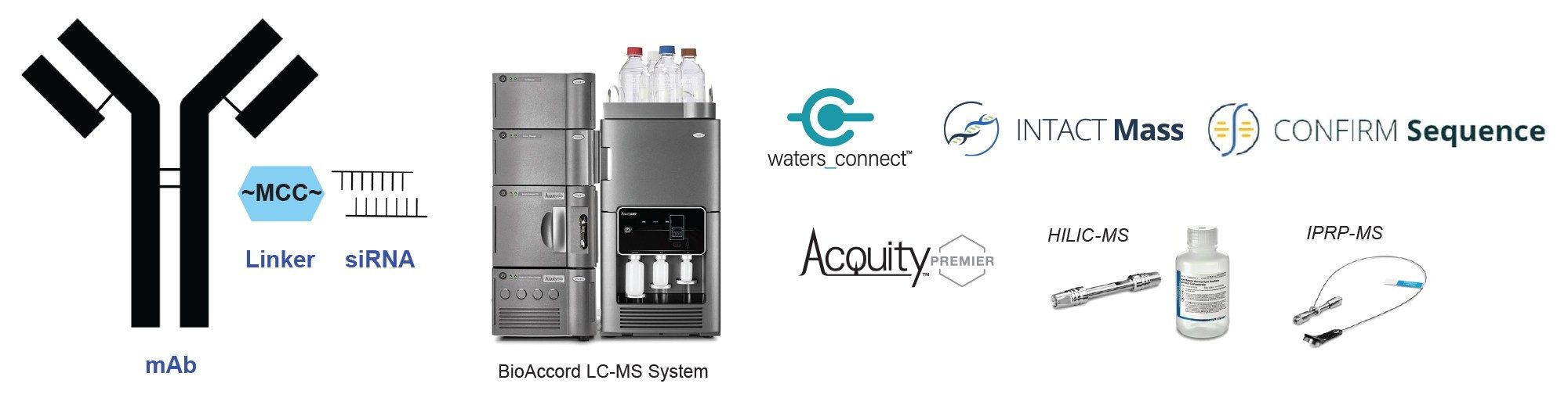 Antibody-oligo conjugate (AOC) structure, BioAccord LC-MS System, Columns & Consumables for siRNA analysis