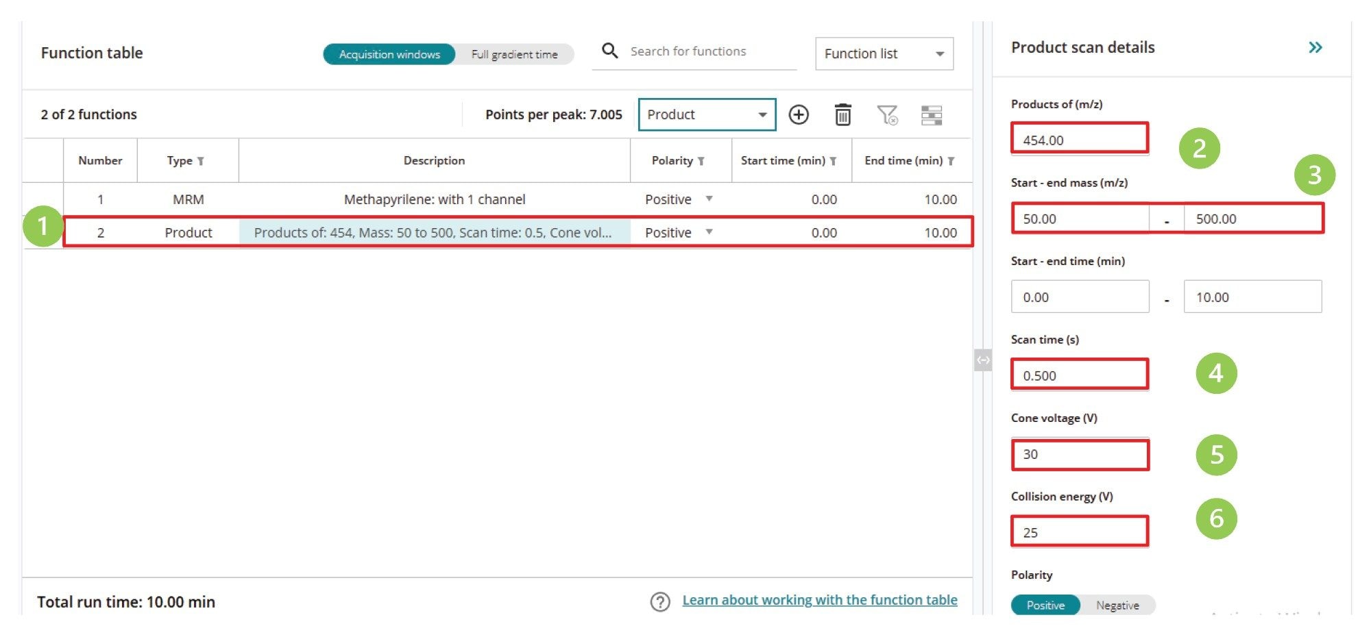  Product ion scanning experiment method in waters_connect Acquisition Method Editor