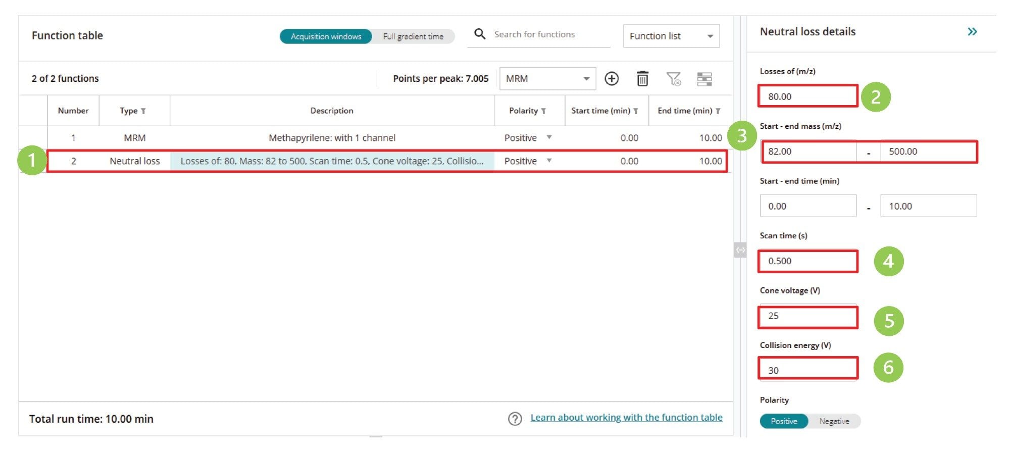 Constant neutral loss experiment method in waters_connect Acquisition Method Editor