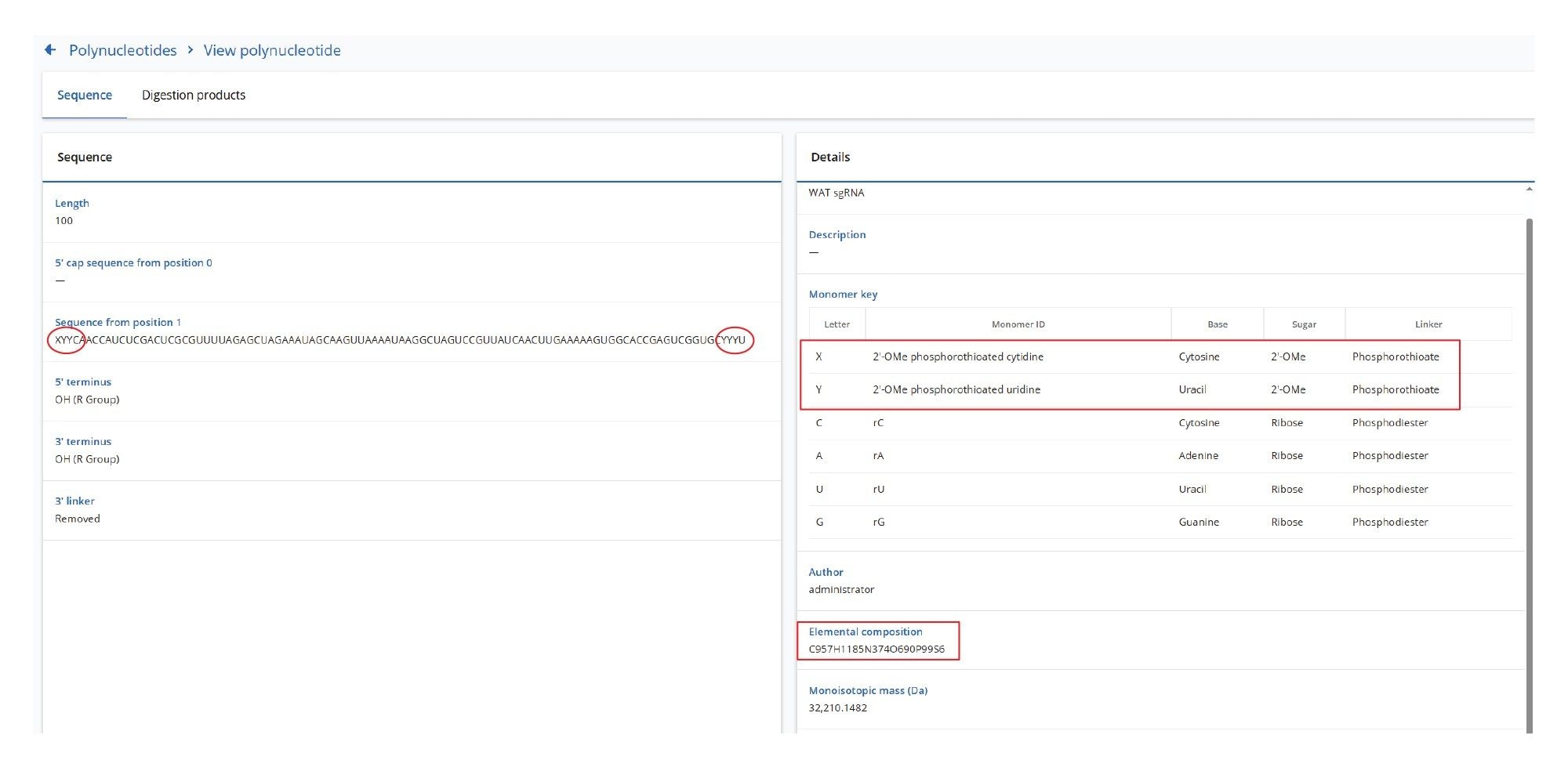 SYNTHETIC Library entry for the Waters sgRNA Oligonucleotide Standard