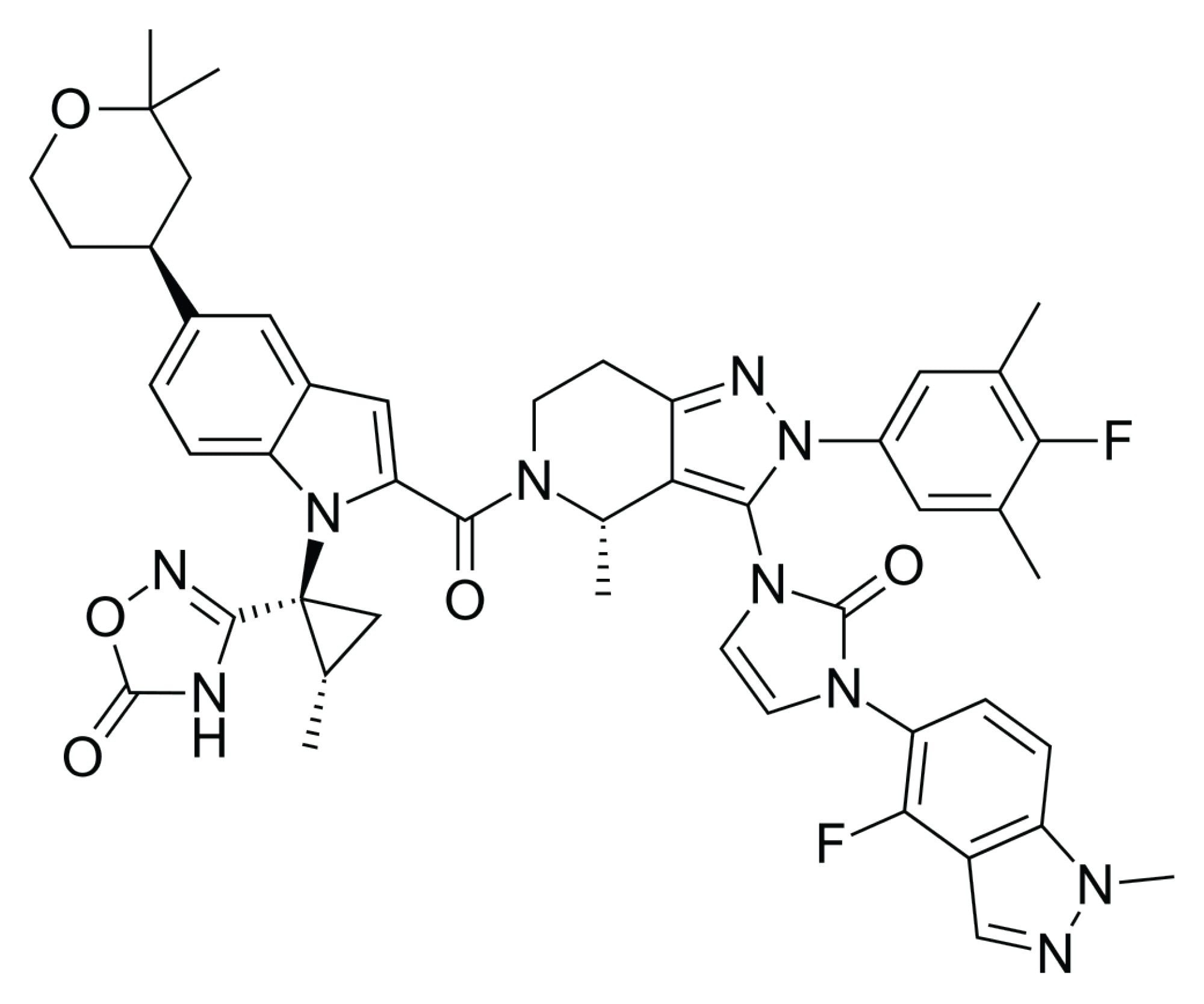 Molecular structure of orforglipron. Molecular weight is 883 Da
