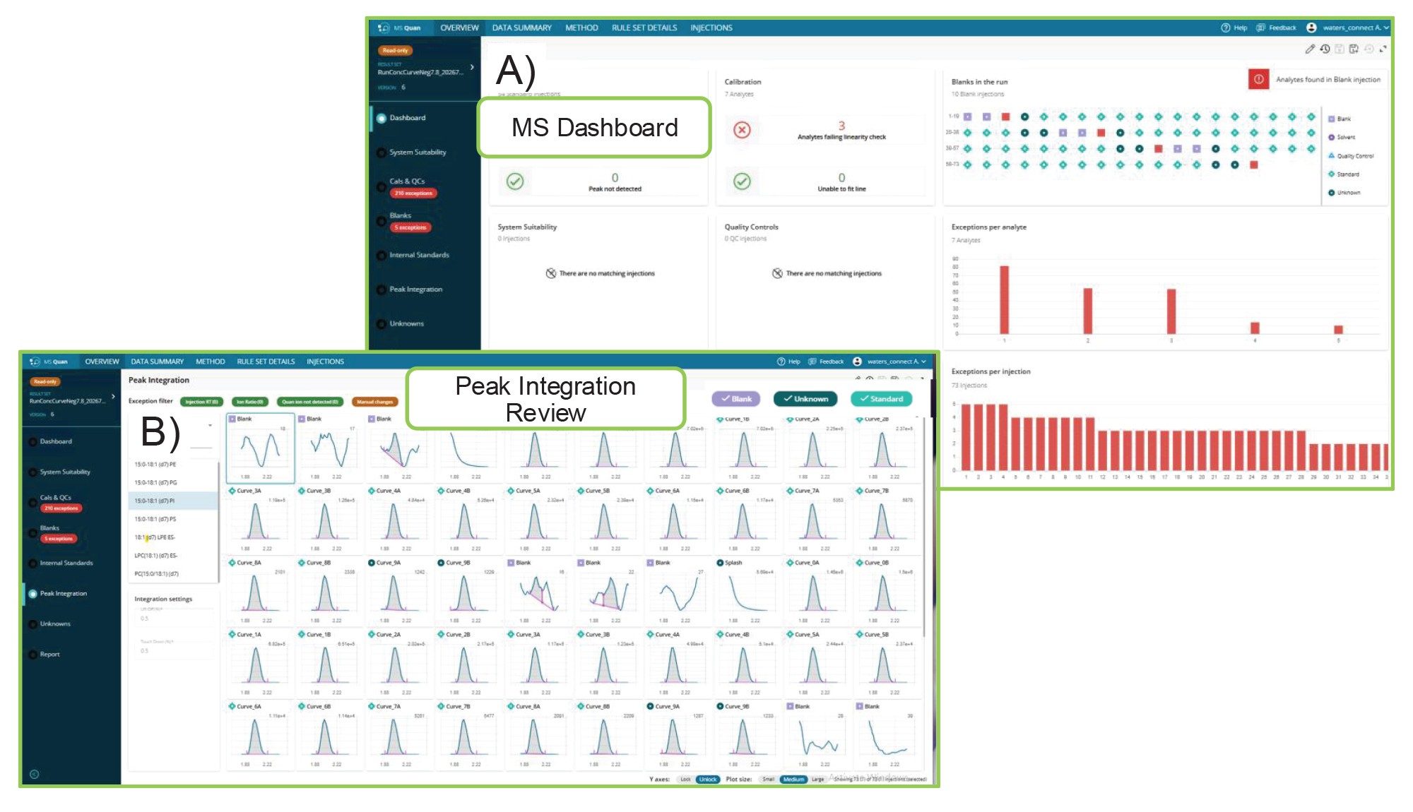 MS Quan application dashboard and peak integration review