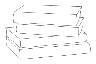 Line drawing of 4 books stacked on top of each other