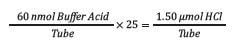 Determine the amount of acid required for a 25-fold excess of the buffer