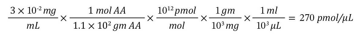 Determine approximate molar concentration of the least abundant amino acid.