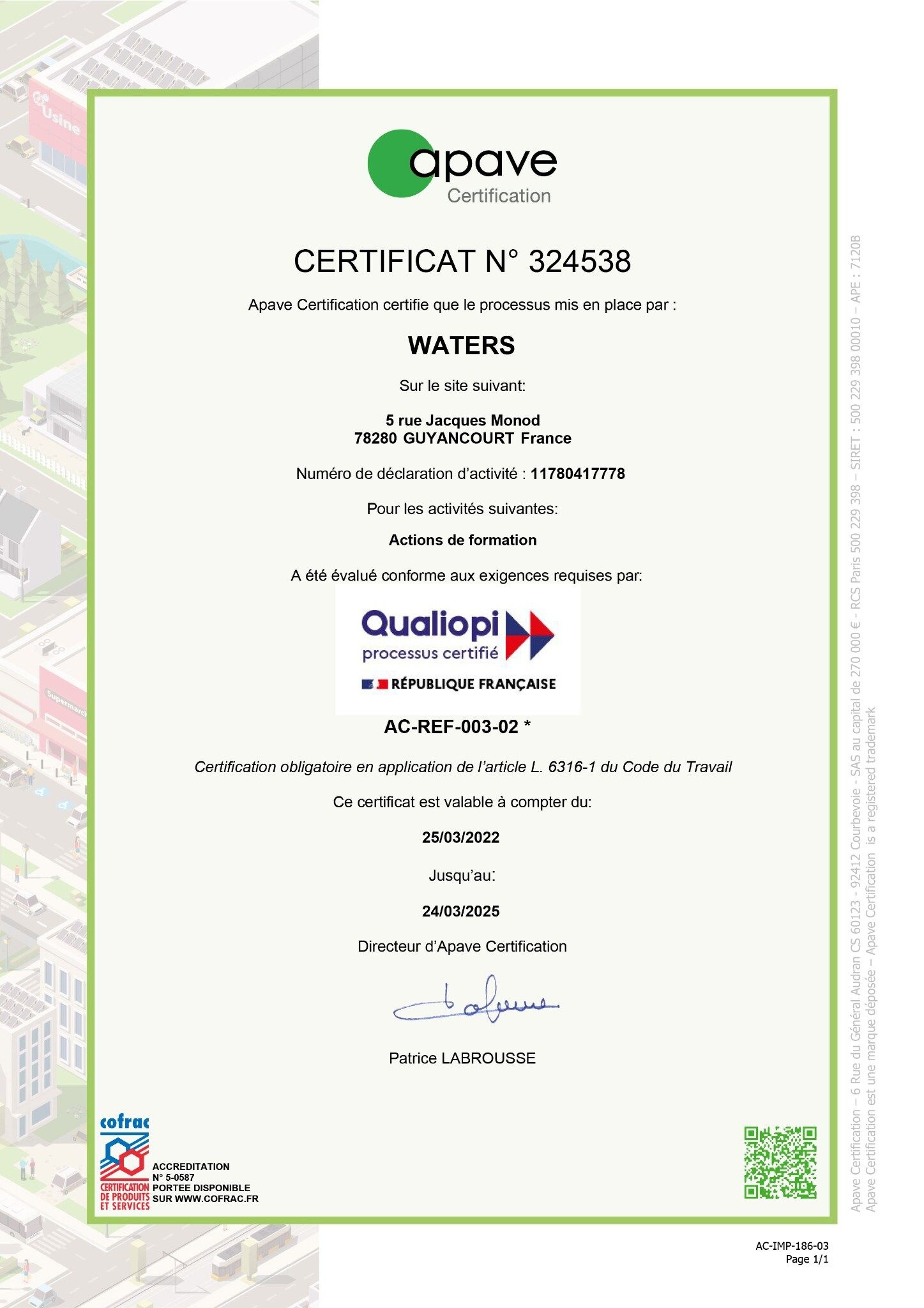 Certificat Qualiopi processus certifié