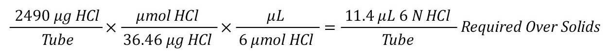 Convertire l’eccesso di acido in volume di HCl 6 N per l’eccesso di acido in ciascuna provetta