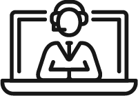 Laptop icon with customer service rep inside