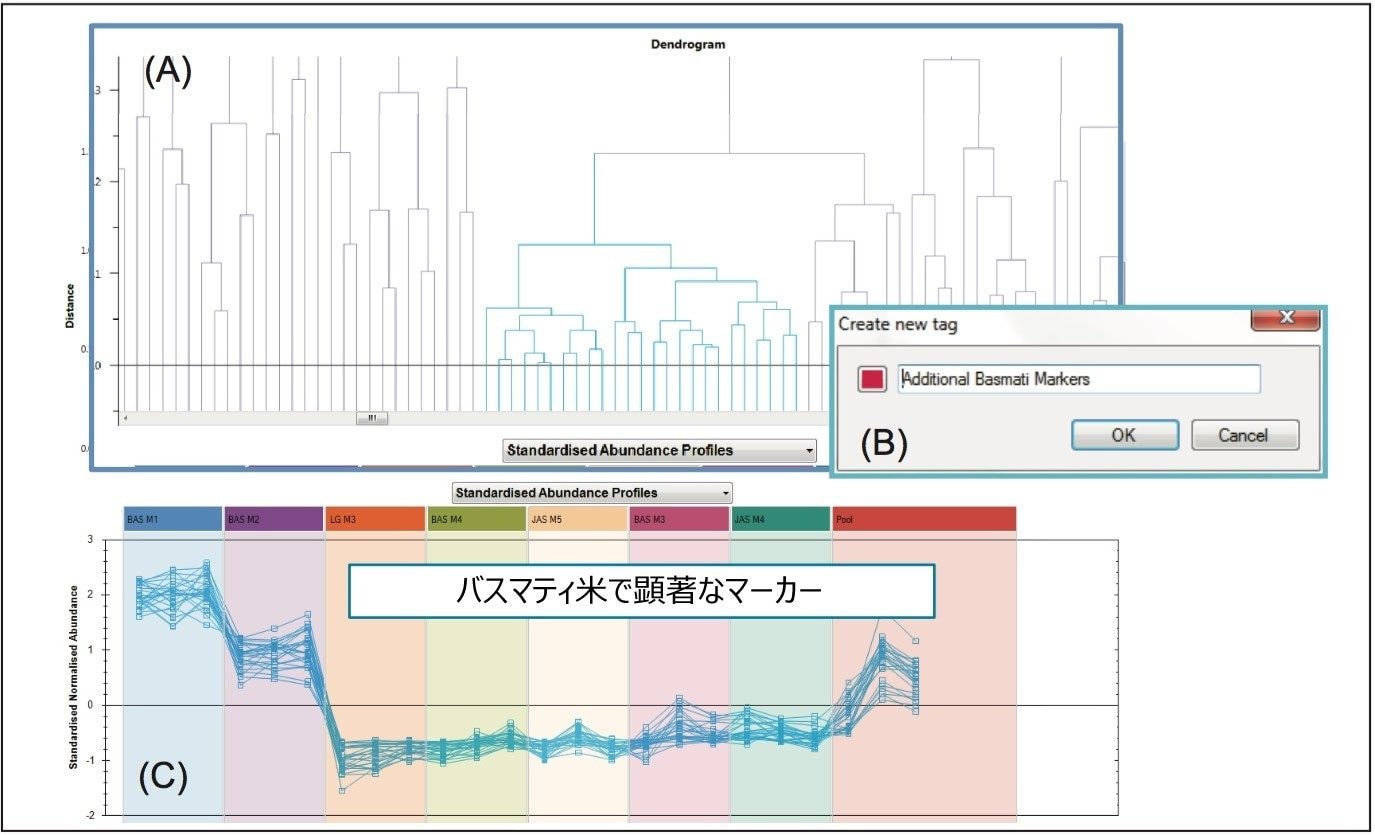  Progenesis QI の Correlation Analysis（相関分析）を使用して分離された、バスマティ米中のその他の対象マーカー
