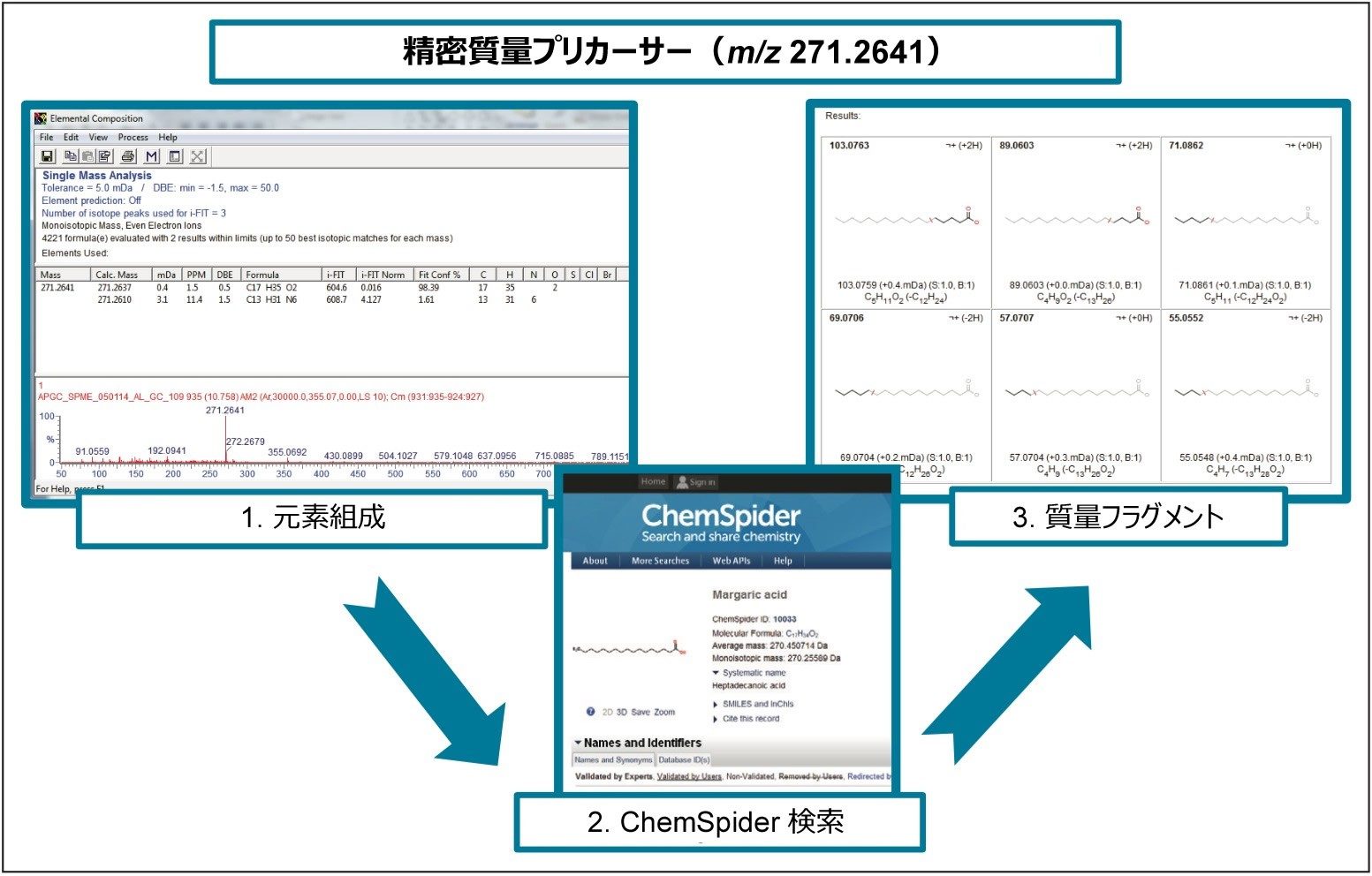 分離済みの対象マーカーに関する MassLynx ソフトウェアの構造解析ワークフロー